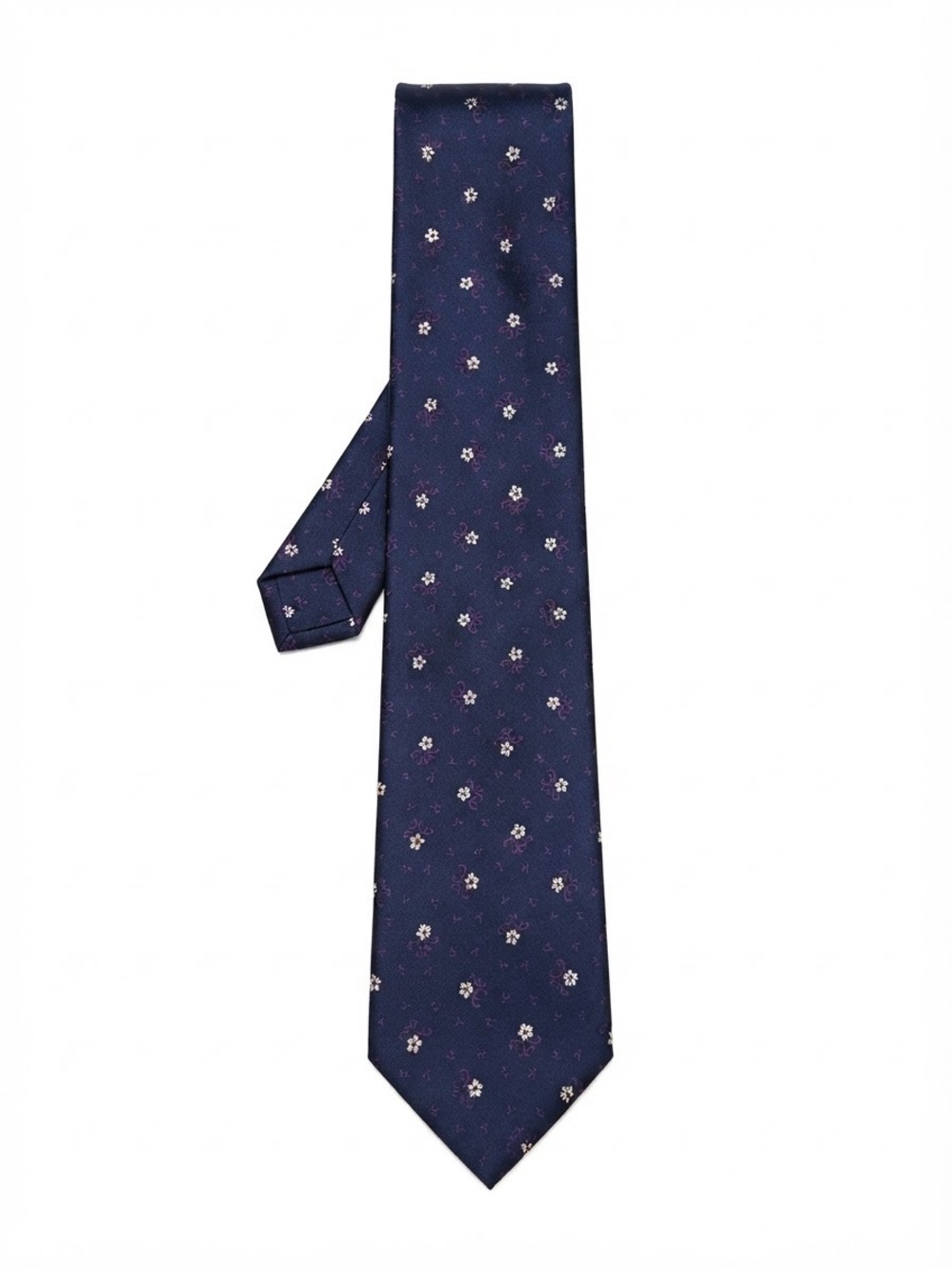 Cacharel 100% Silk Navy Blue Floral Print Designer Necktie Made in Italy